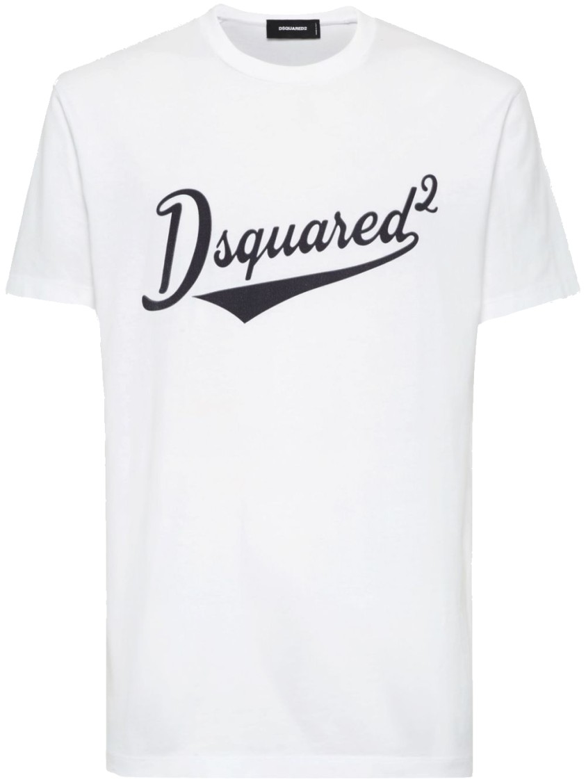 Dsquared2 White T-shirt With Logo Print On The Front In Cotton Man In White