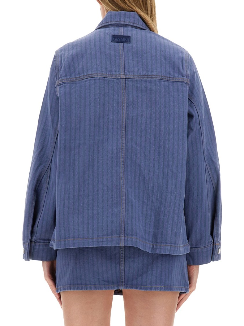 Ganni Stripe Overdyed Denim Jacket In Blue