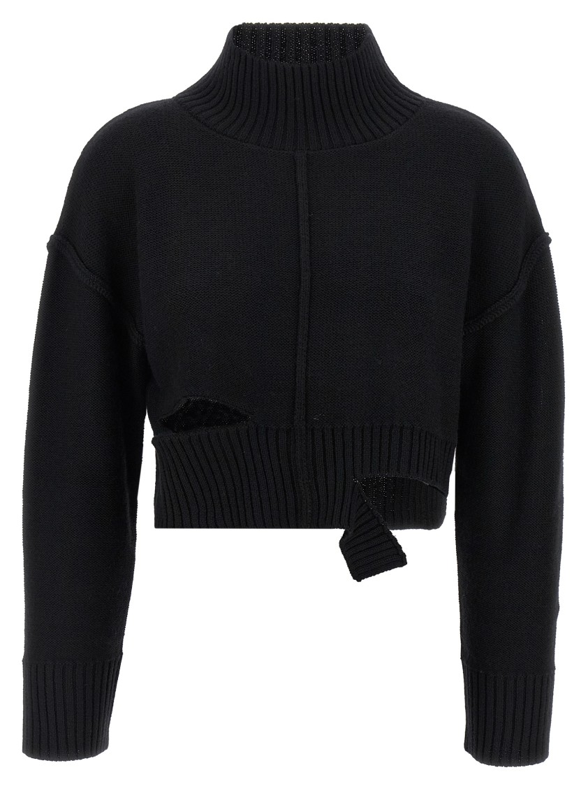 Mm6 Maison Margiela Mm6 By Maison Margiela Cropped Distressed Sweater With High Neck