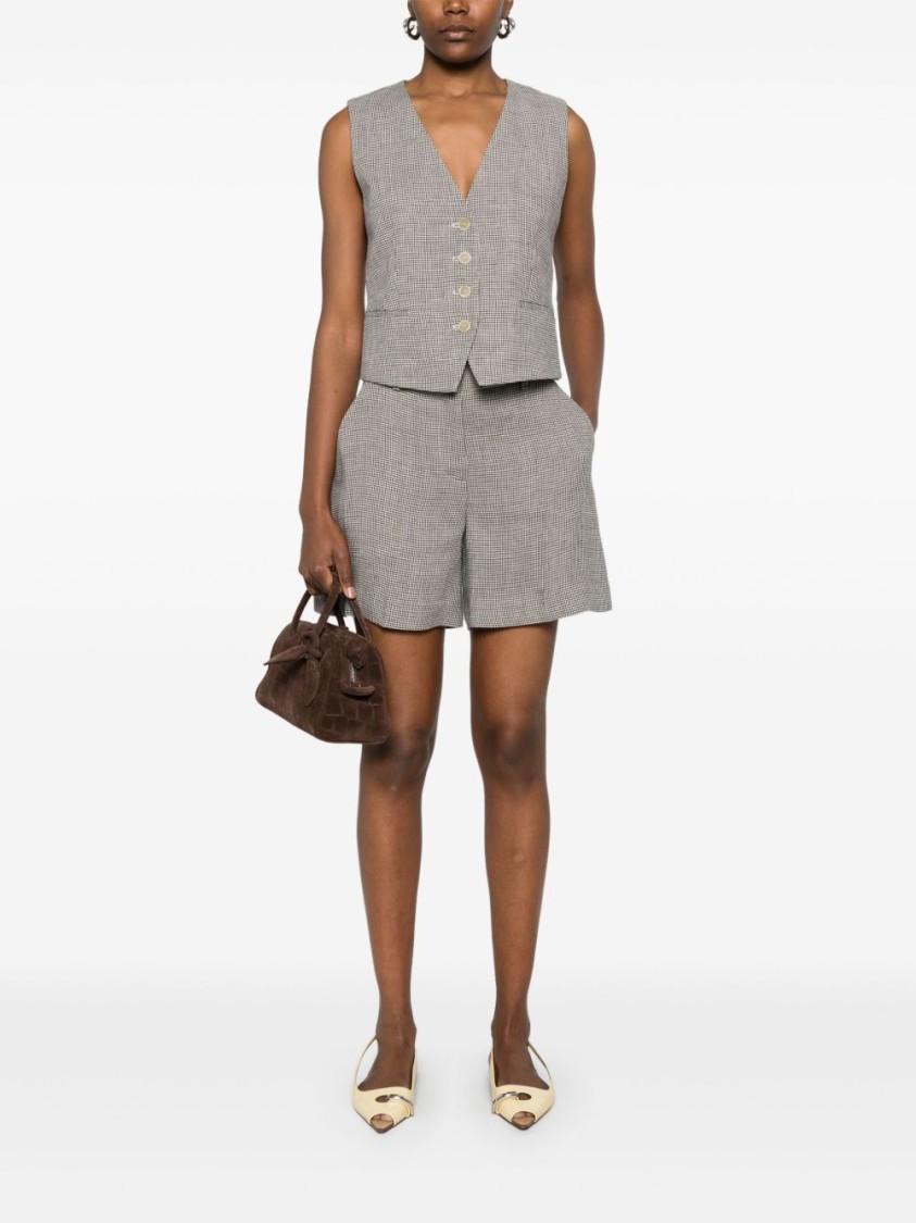 P.a.r.o.s.h Parosh Checked Linen Bambu Shorts With Belt Loops In Gray