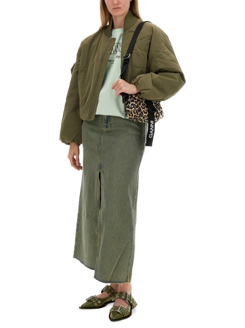 Ganni Maxi Grey Skirts With Slit At The Front In Denim Woman In Blue