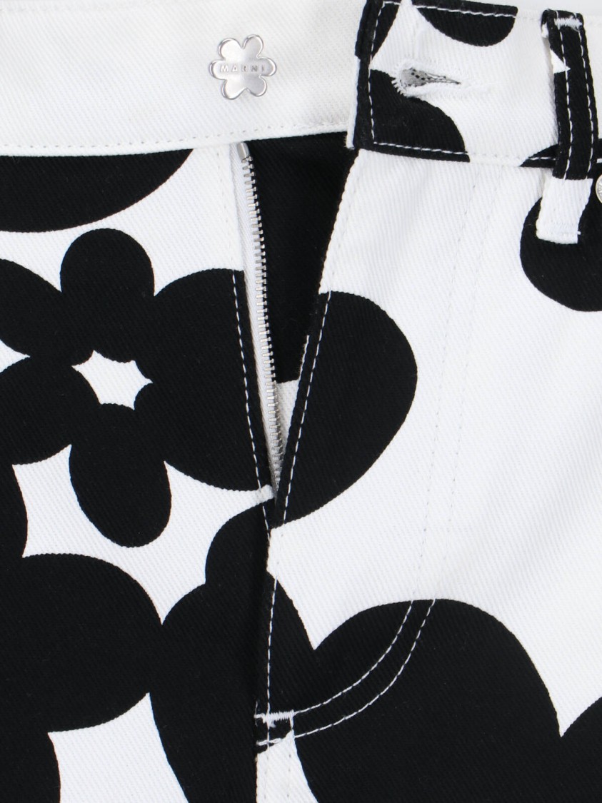 Marni Cotton Trousers With Black And White Dillies Print