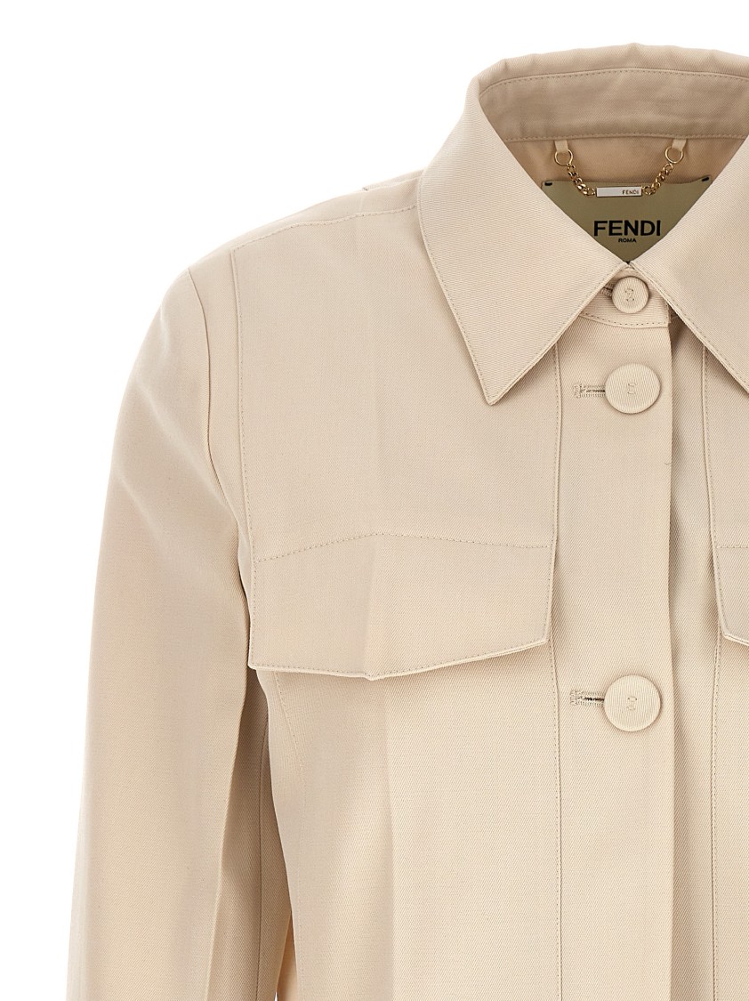 Fendi Collared Structured Cropped Jacket Detail In Neutral
