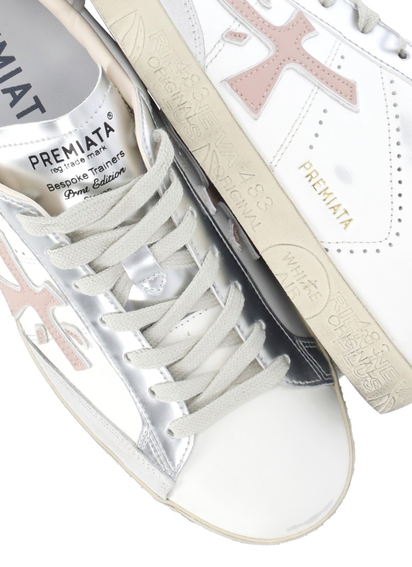 Prmt White Leather Sneakers In Red