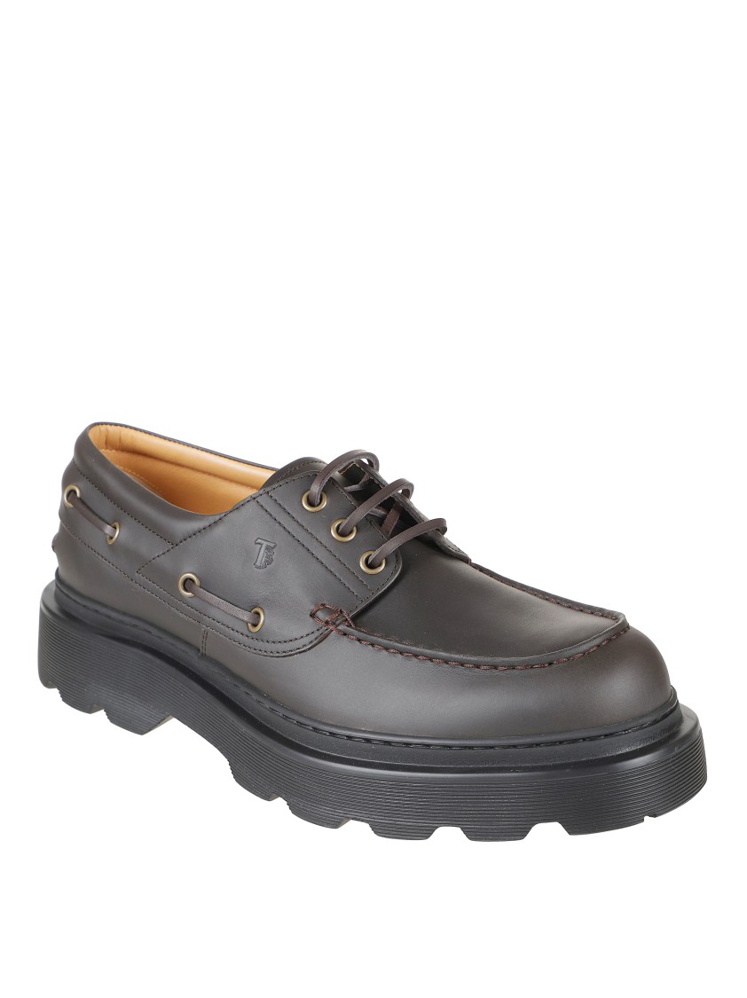 Tod's Brown Leather Loafers With Rounded Toe And Chunky Sole In Gray