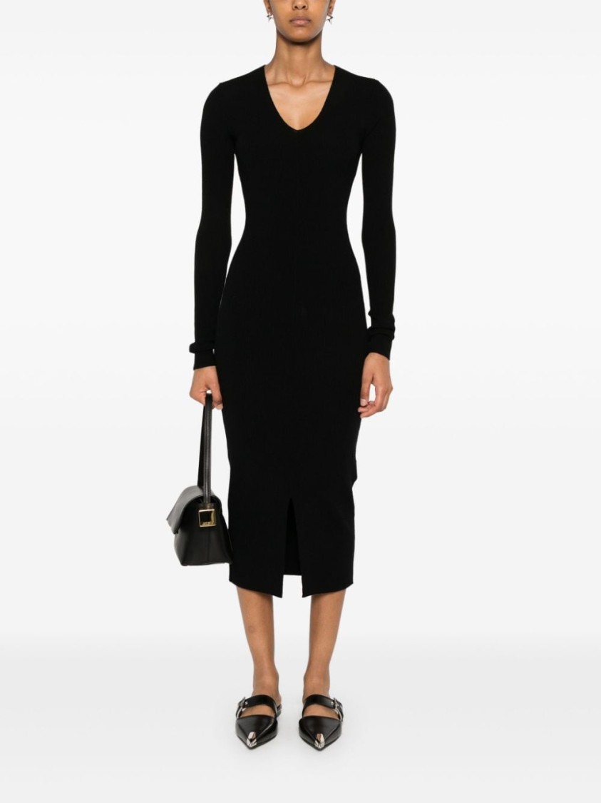 Calvin Klein Rib V-neck Midi Dress In Black