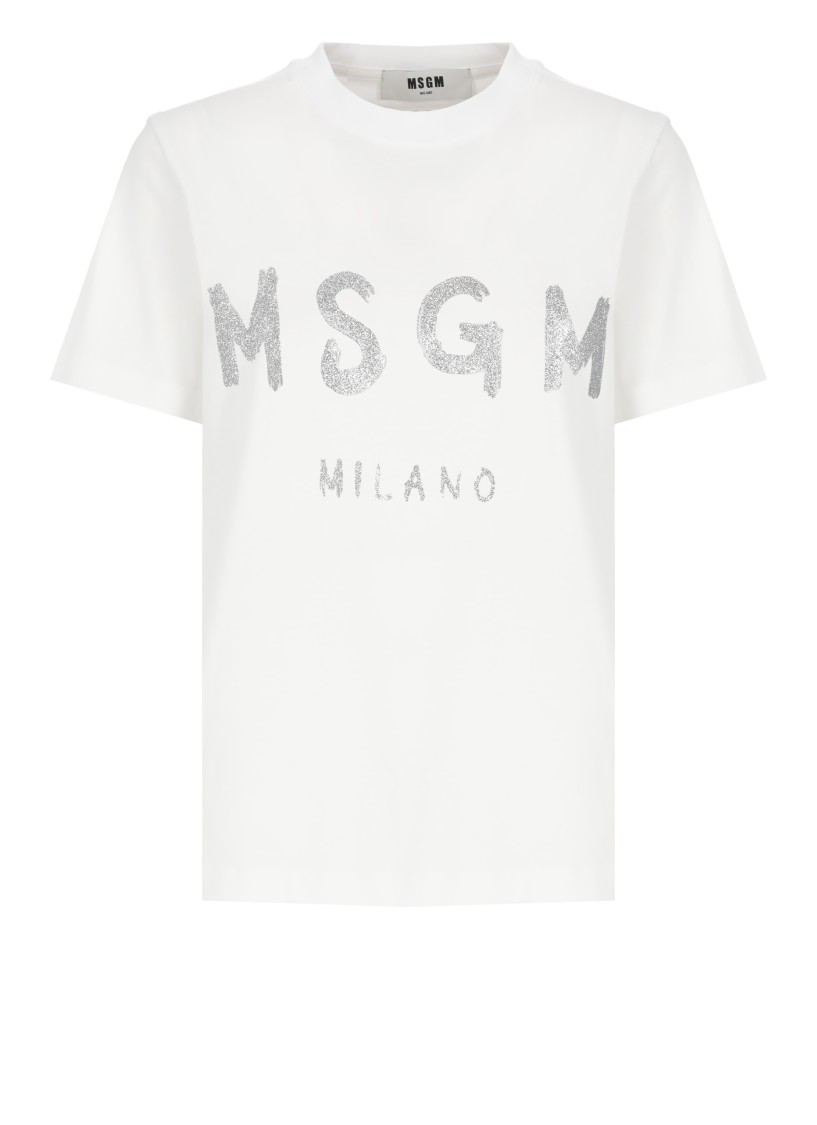 Tシャツ・カットソー Msgm Cream Cotton T-Shirt MSGM - Beige Cotton Brushed Logo T-Shirt | Childrensalon
