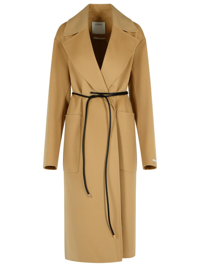 Sportmax Camel Virgin Wool Robe Coat In Neutral