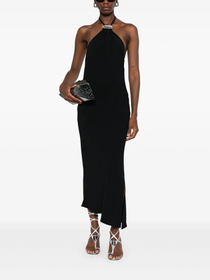 Attico Halter Neck Midi Dress With Metallic Detail In Black
