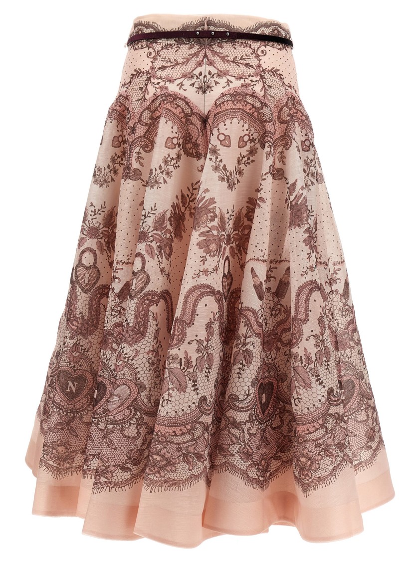 Zimmermann Printed Linen Blend Crush Skirt In Pink
