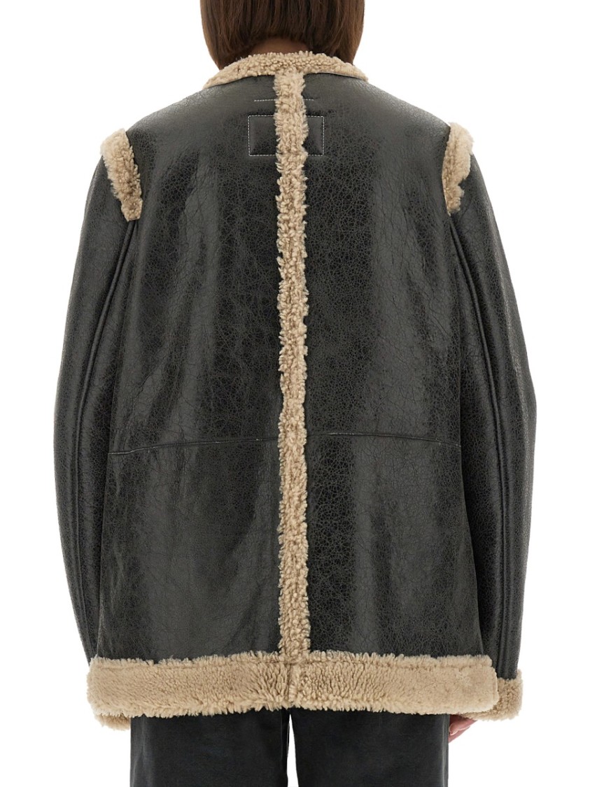 Mm6 Maison Margiela Mm6 By Maison Margiela Textured Black Shearling Jacket With Plush Trim In Black