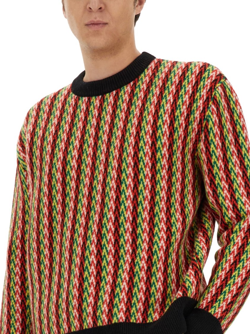Shop Lanvin Zigzag Pattern Merino Wool Sweater In Multicolor