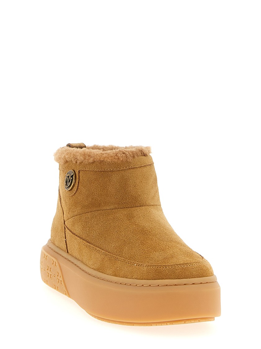Pinko Beige Suede Platform Boots In Brown