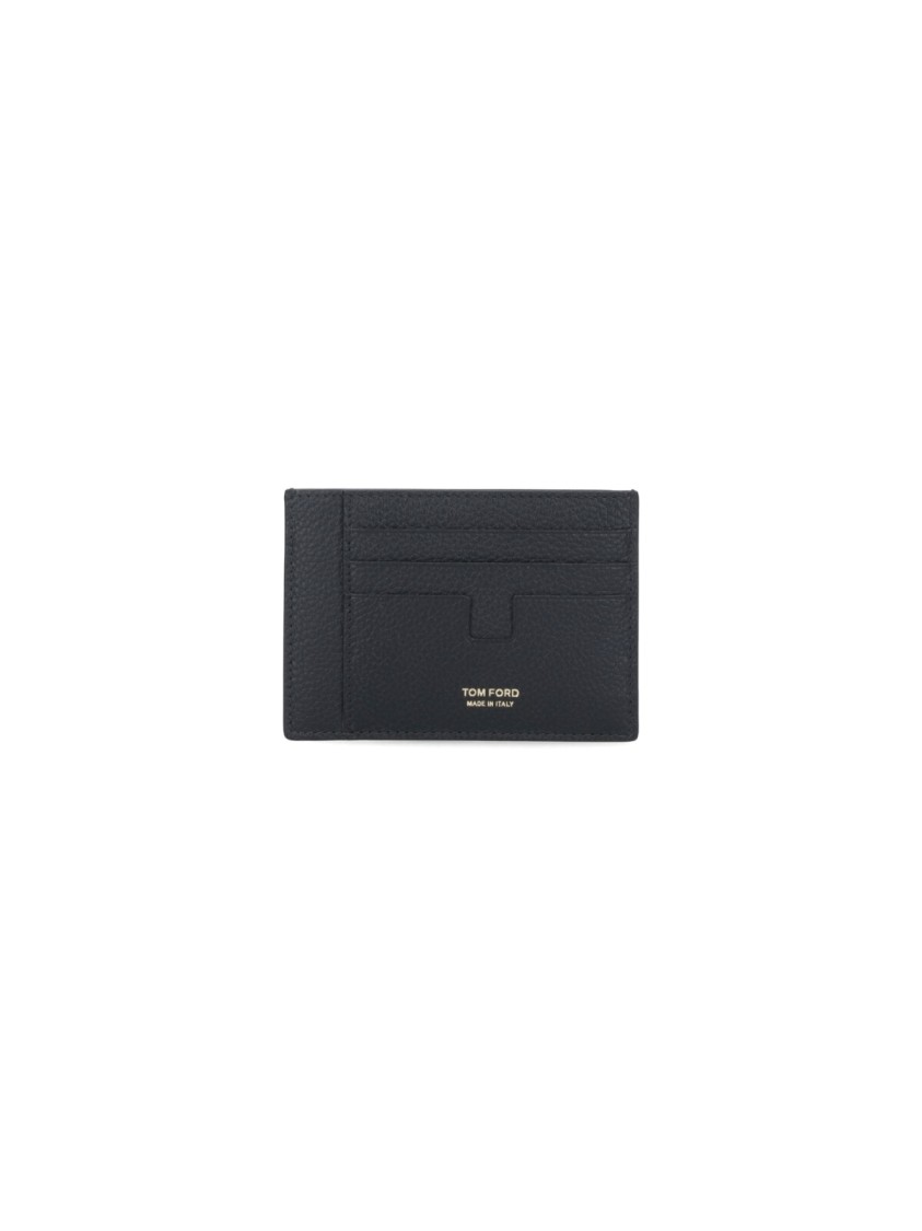 Tom Ford Textured Calfskin Leather Cardholder With Gold Embossed Logo In Black