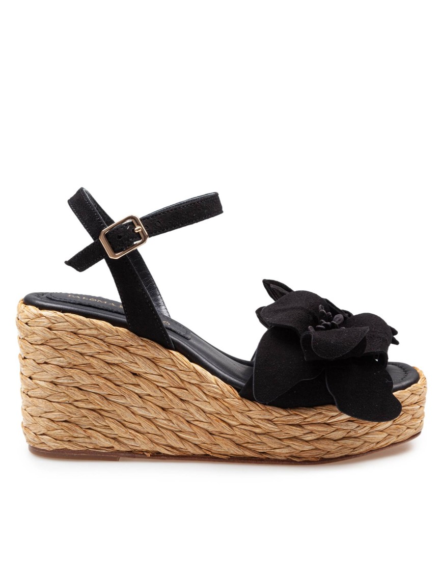Paloma Barceló Brunella In Suede With Flower Applied In Black