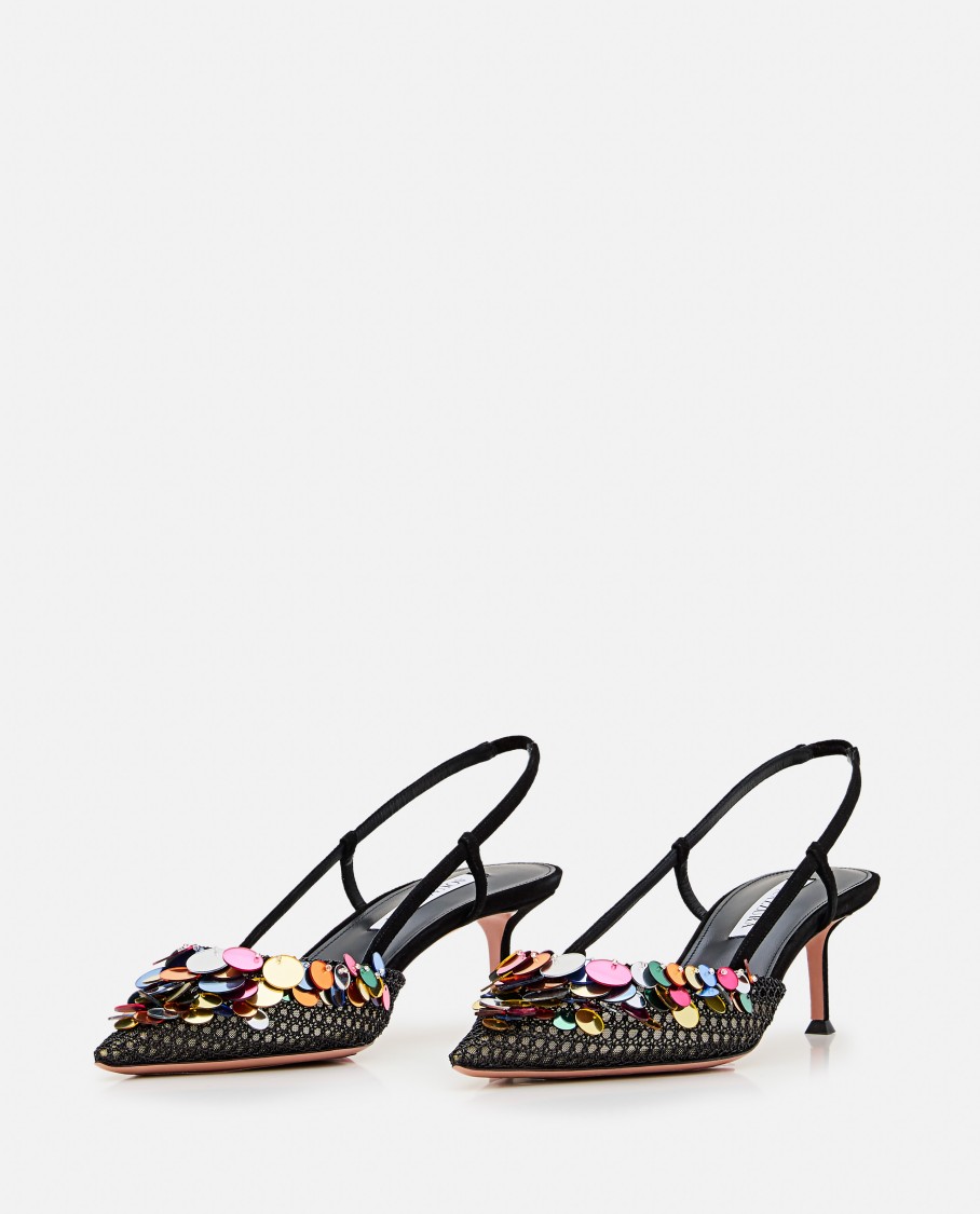 Aquazzura Can Can 105 Sequined Mesh And Suede Slingback Pumps In Black