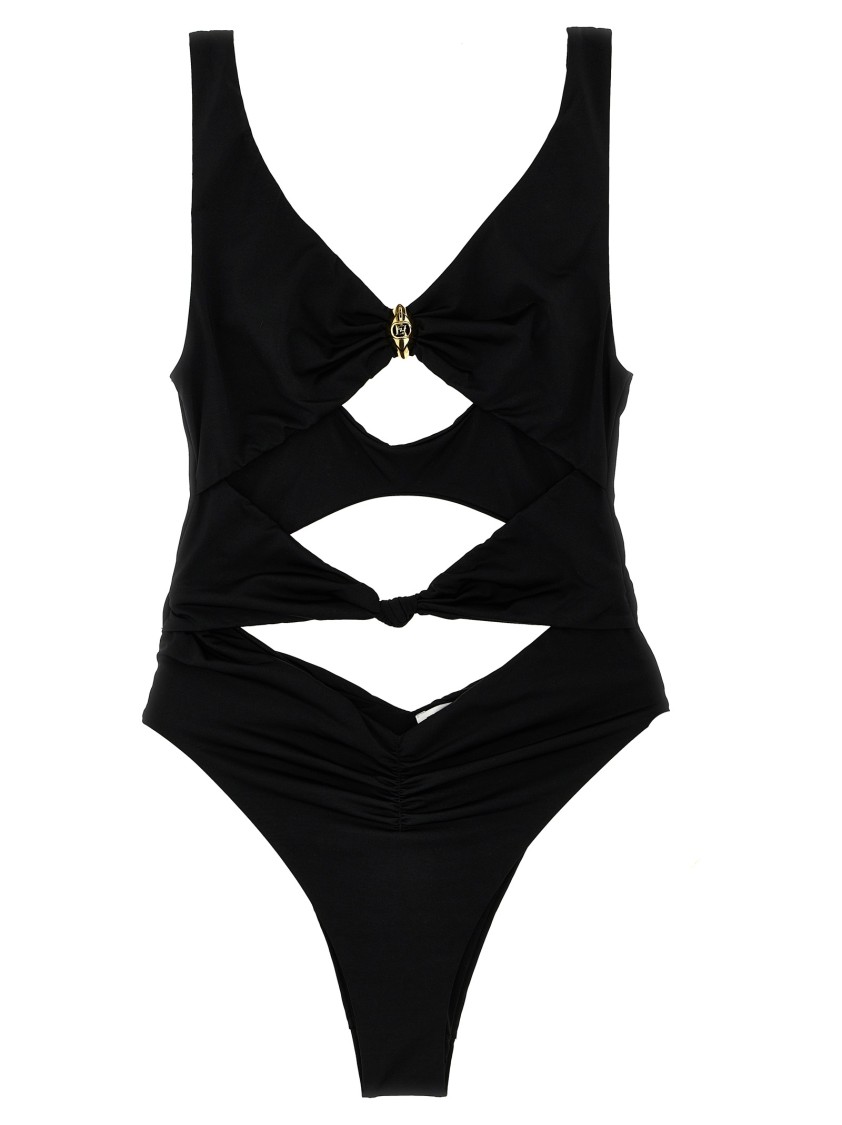 Elisabetta Franchi Trikini Knot Detail One-piece Swimsuit In Black