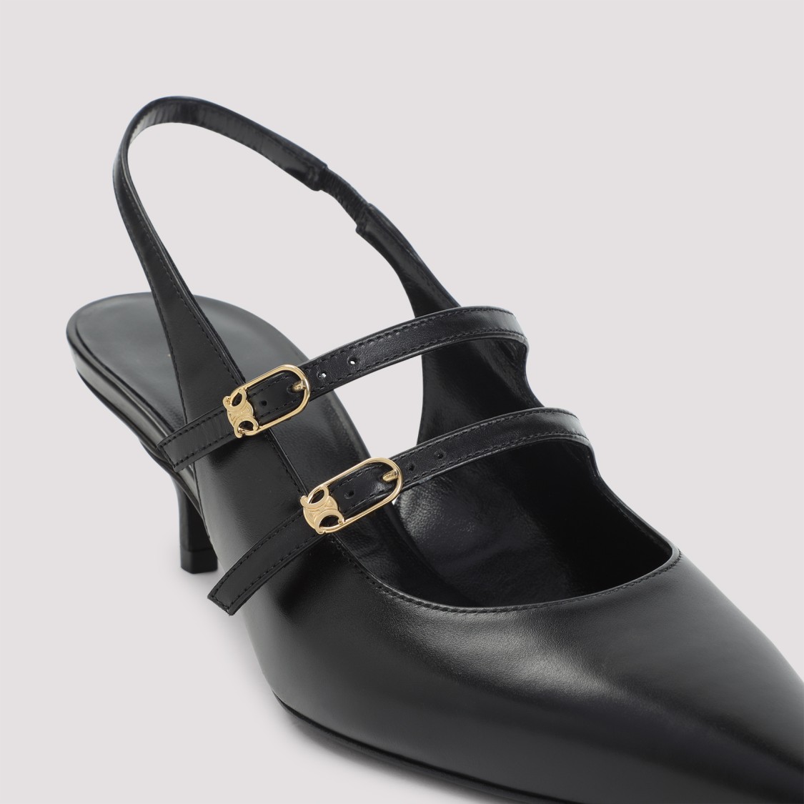 Celine Women Judy Leather Double Strap Mary Jane Slingback In Black