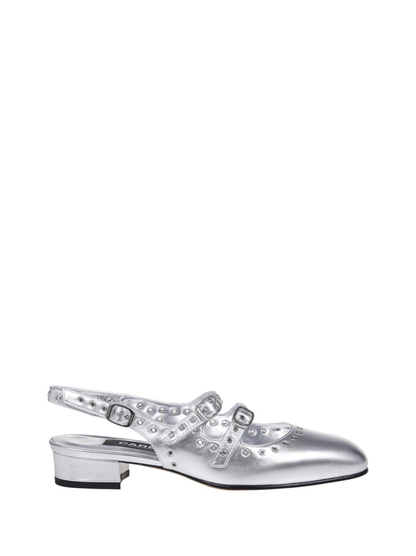 Carel Block Heel Slingback Studded Embellishments In Silver
