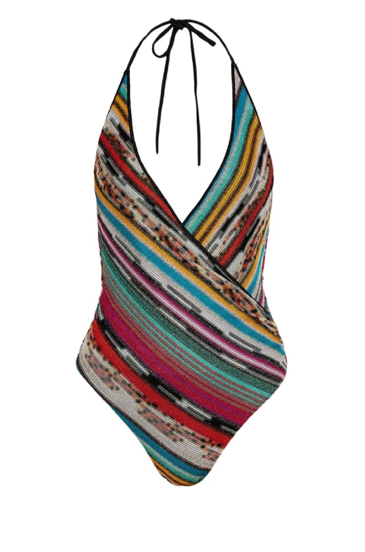 Shop Missoni Multicolored Striped One-piece With Deep V-neckline