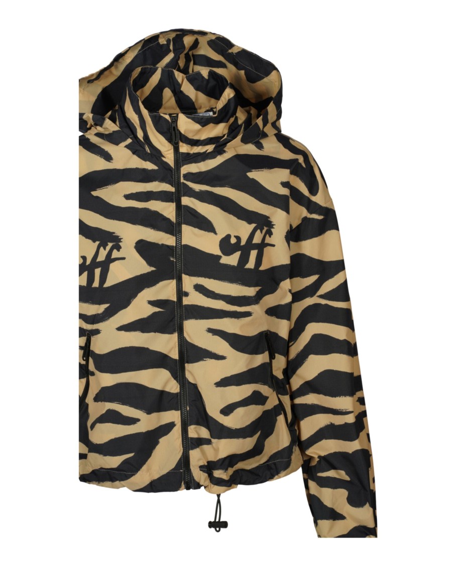 Off-white Zebra-print Hooded Jacket Woman Jacket Multicolored Size 8 Polyamide In Multi