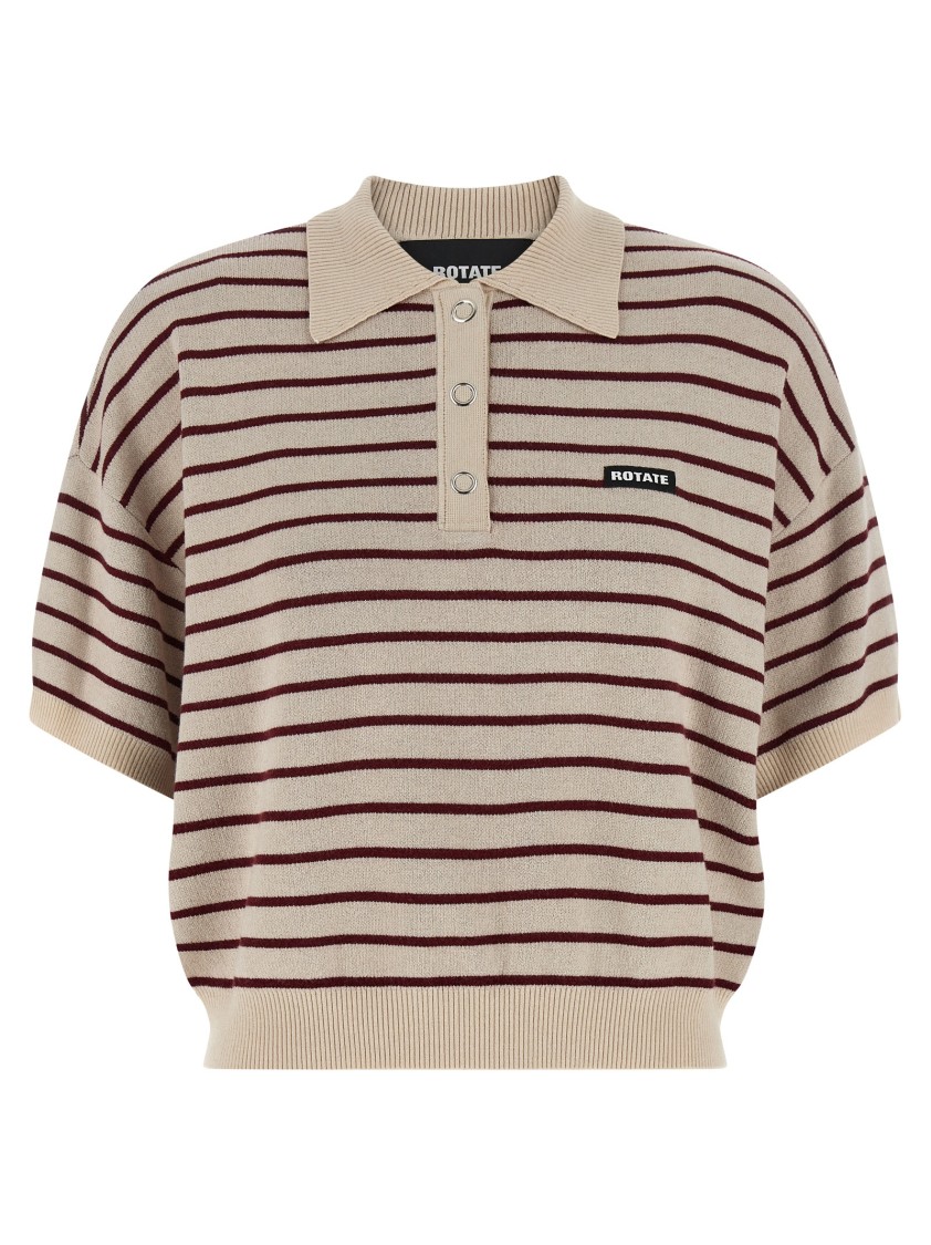 Rotate Birger Christensen 'slinky Knit' Polo Shirt In Neutral