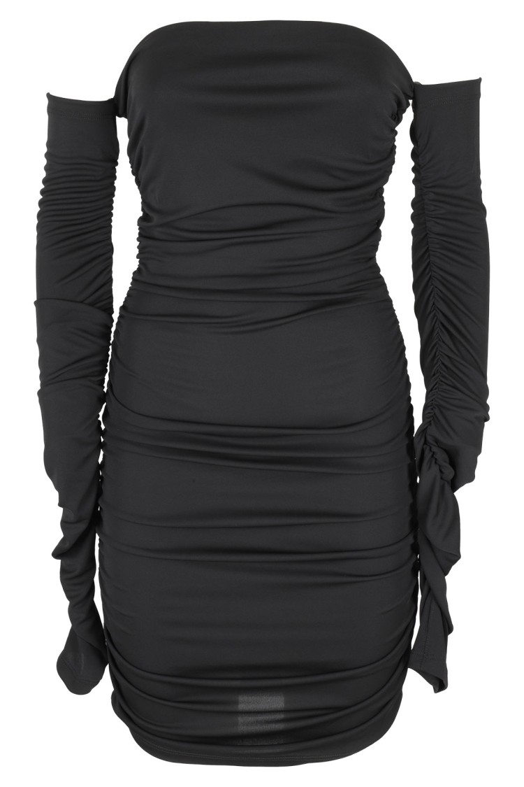 The Andamane Mini Dress With Off-shoulder Design And Draped Sides In Black