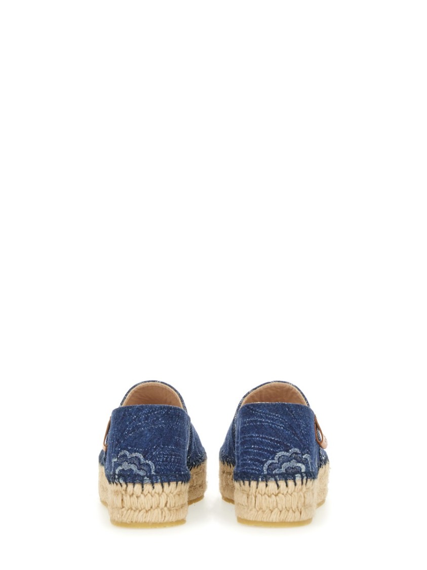 Etro Paisley Denim Jacquard Platform Espadrilles In Blue
