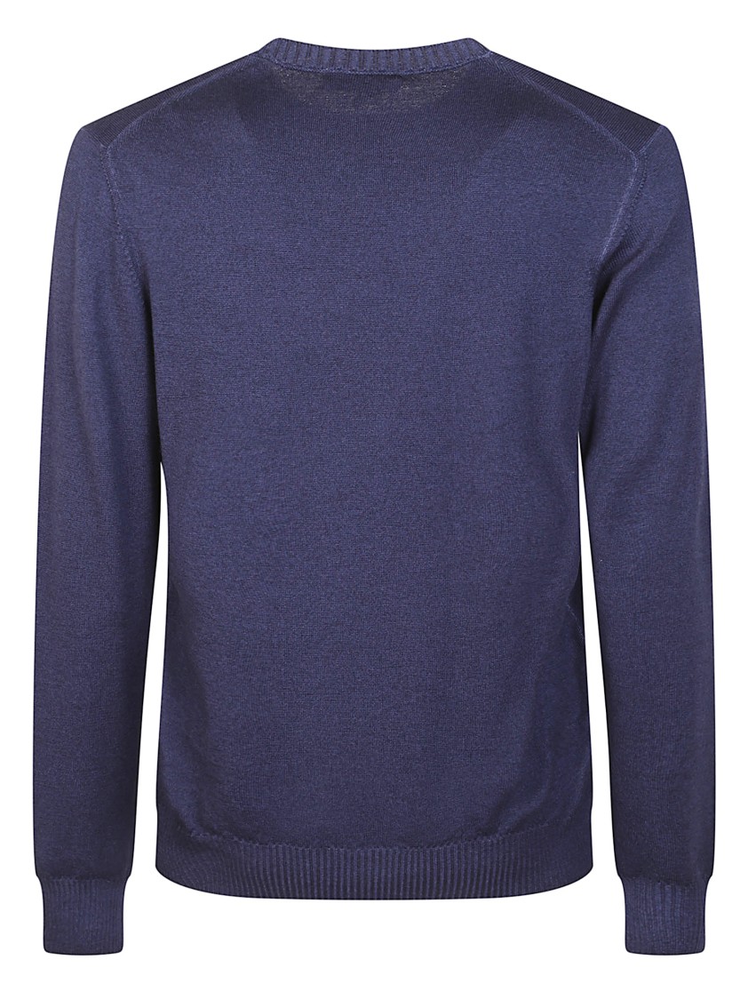 Fay Crew Neck Blue Virgin Wool Sweater With Iconic Logo In Purple