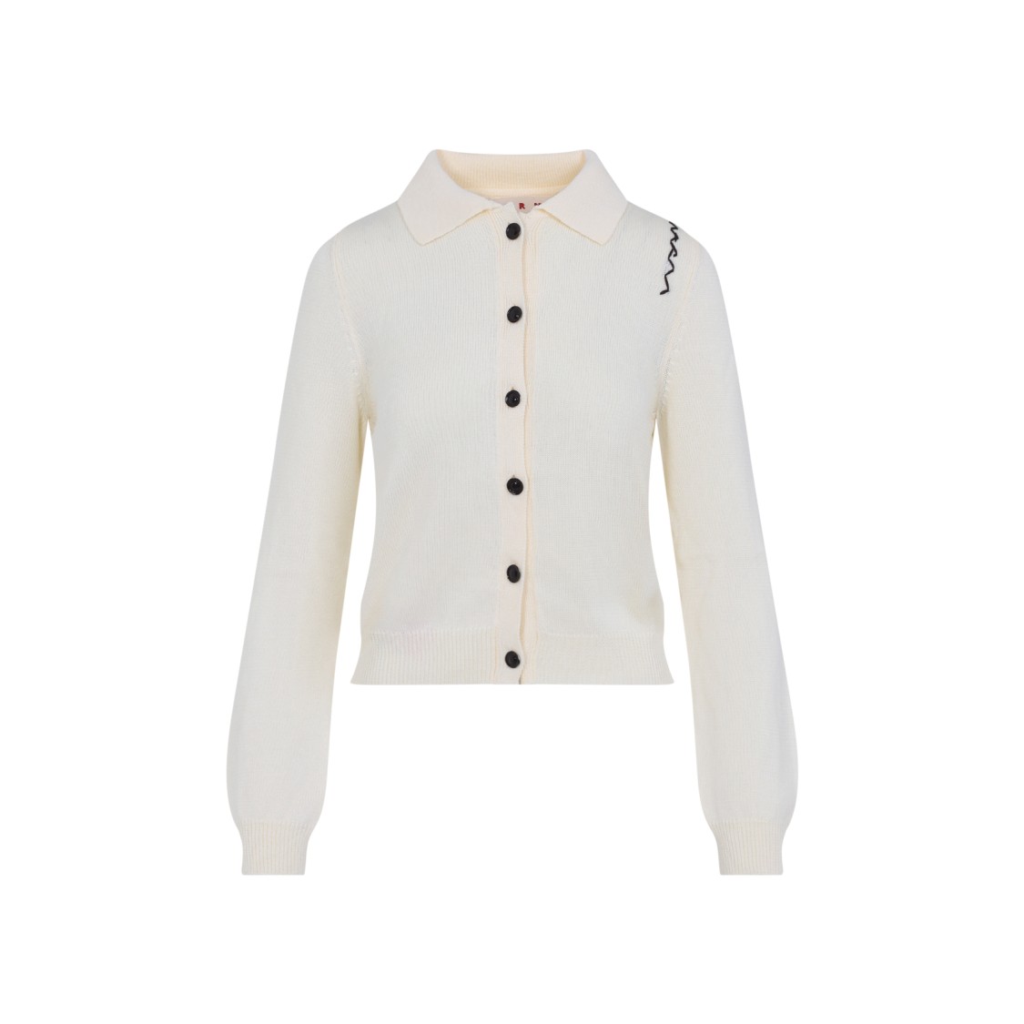 Marni Classic Collar Cardigan With Puffed Sleeves In White