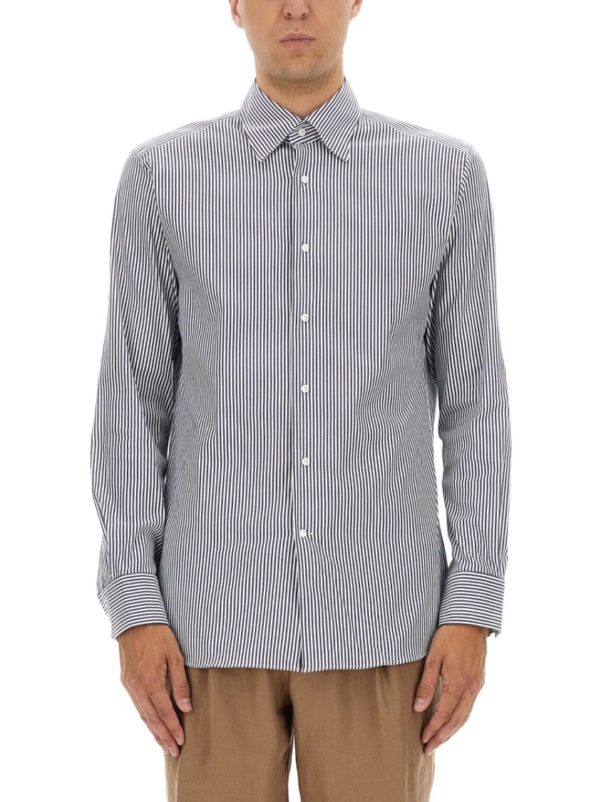 Hugo Boss Boss Camel Classic Striped Button-down Boss Shirt In Blue