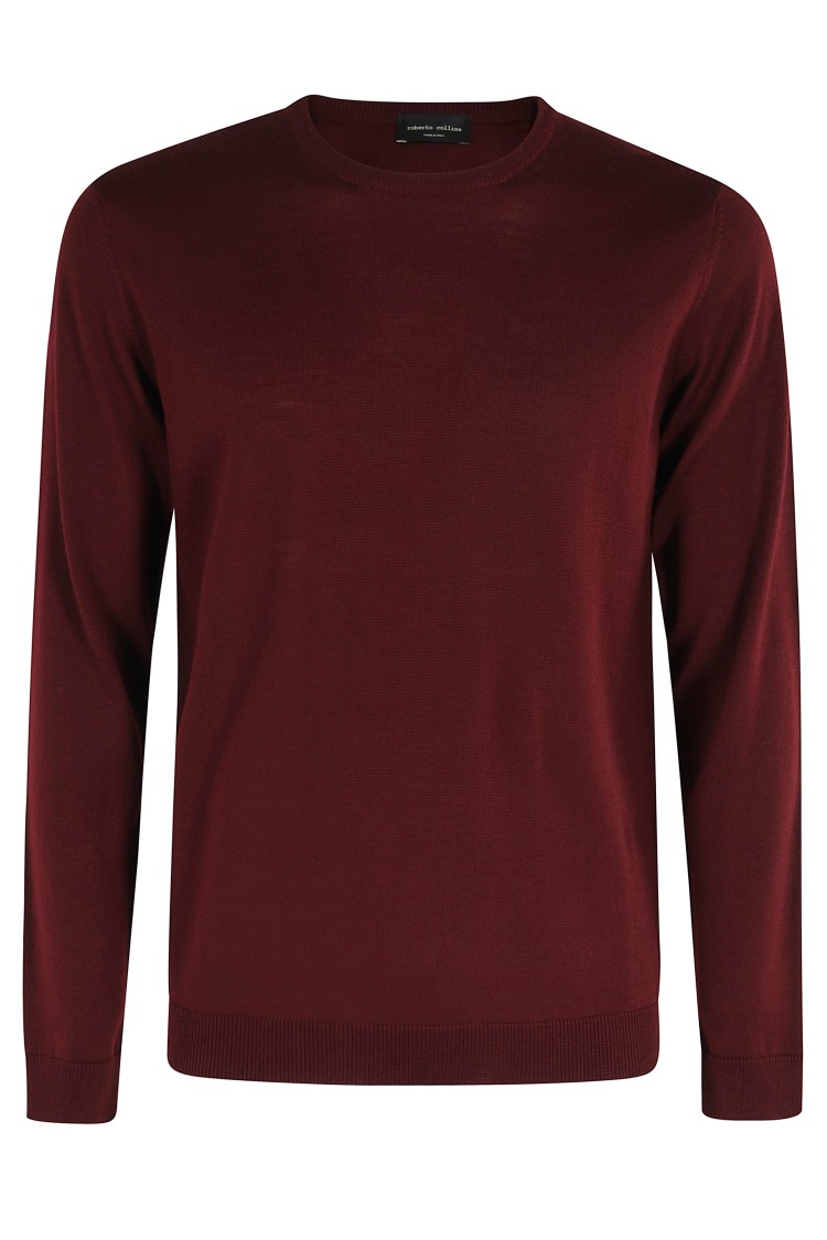 Roberto Collina Bordeaux Merino Wool Long-sleeve Crew Neck Sweater In Black