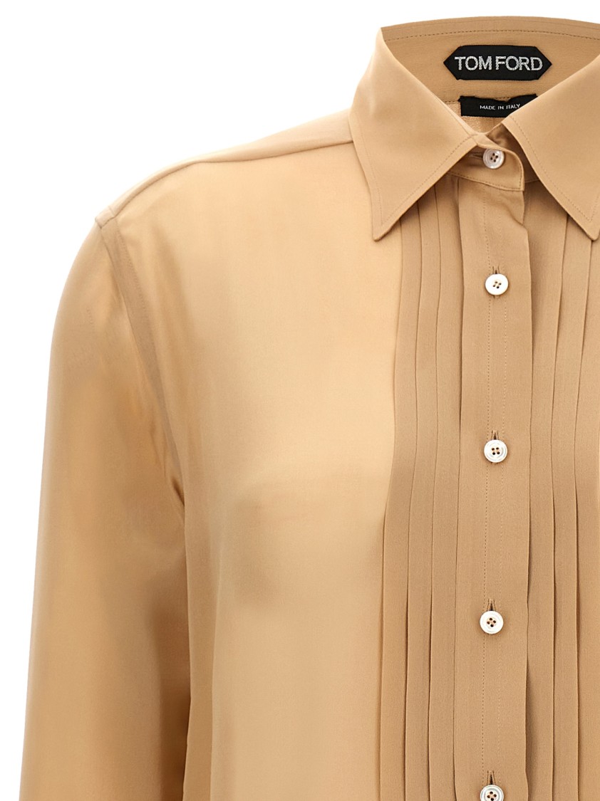 Tom Ford Pleated Plastron Shirt In Brown