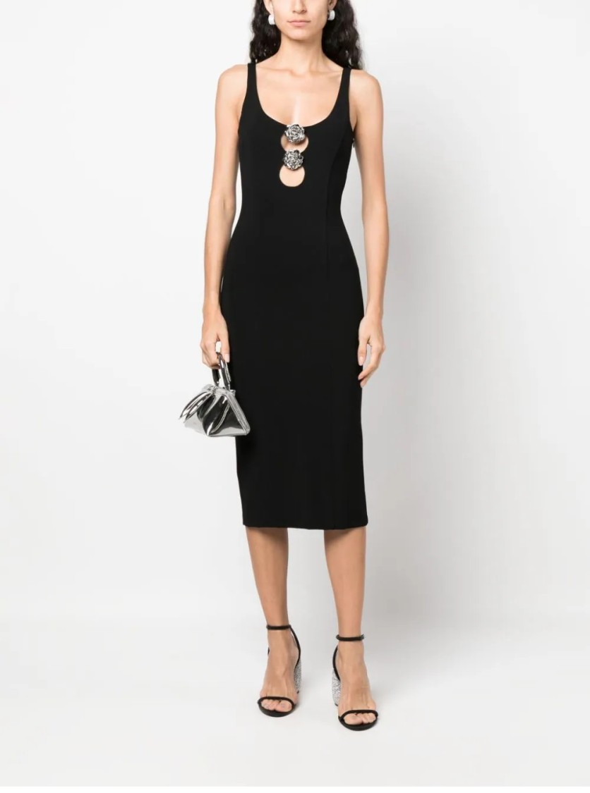 Blumarine Midi Dress With Decorative Rose Embellishments In Black