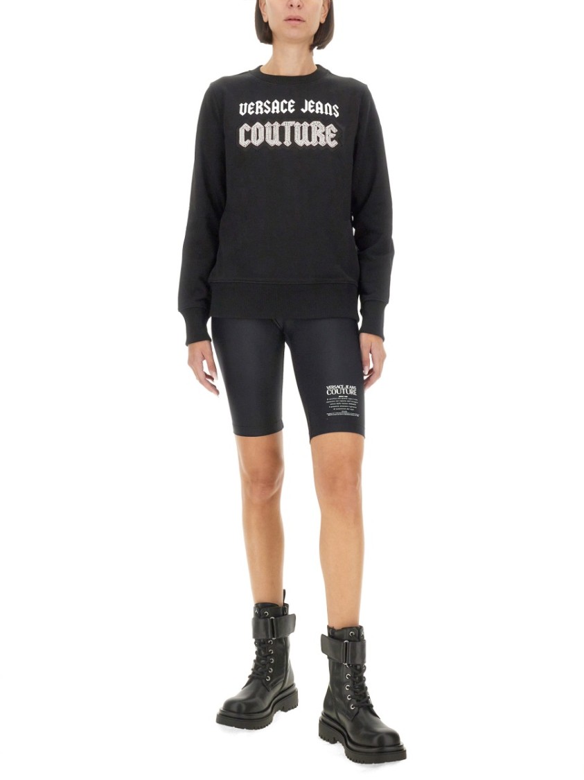 Shop Versace Jeans Couture Crew Neck Black Sweatshirt With Bold Logo