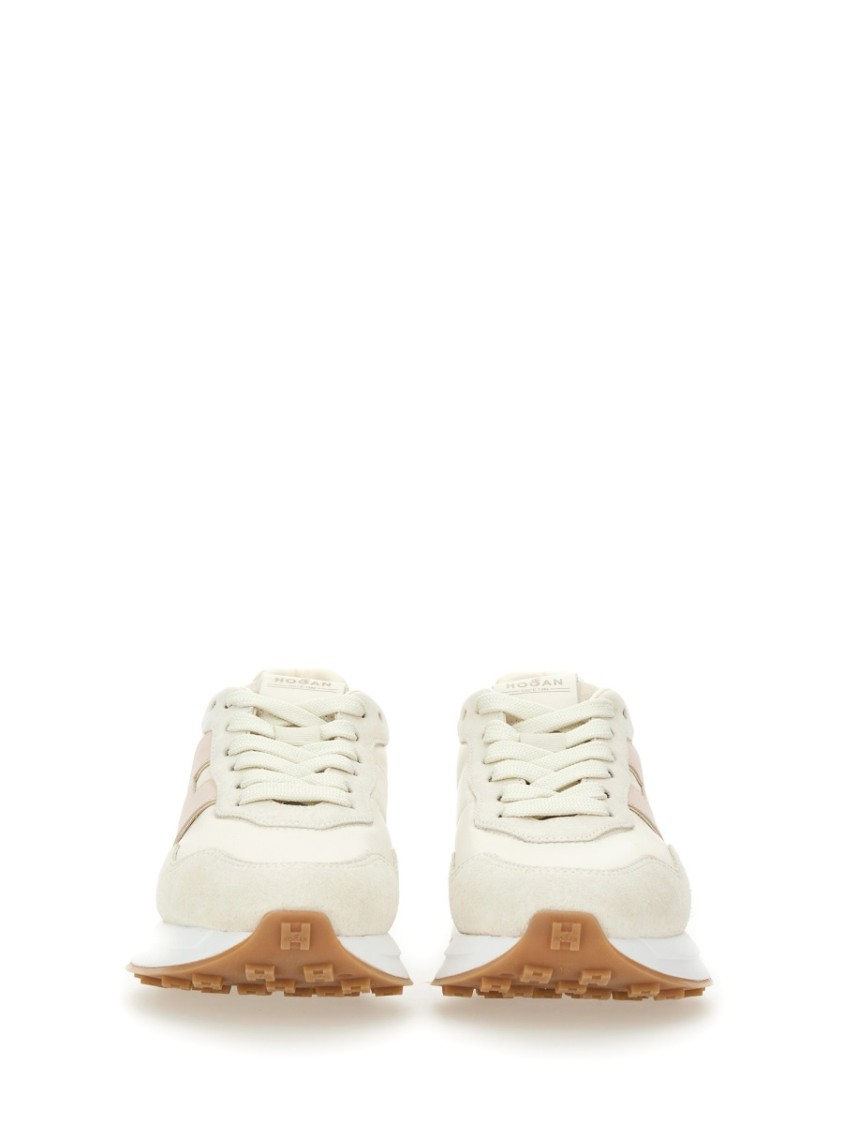 Hogan Leather Sneakers With Rubber Sole And Suede Accents In Pattern