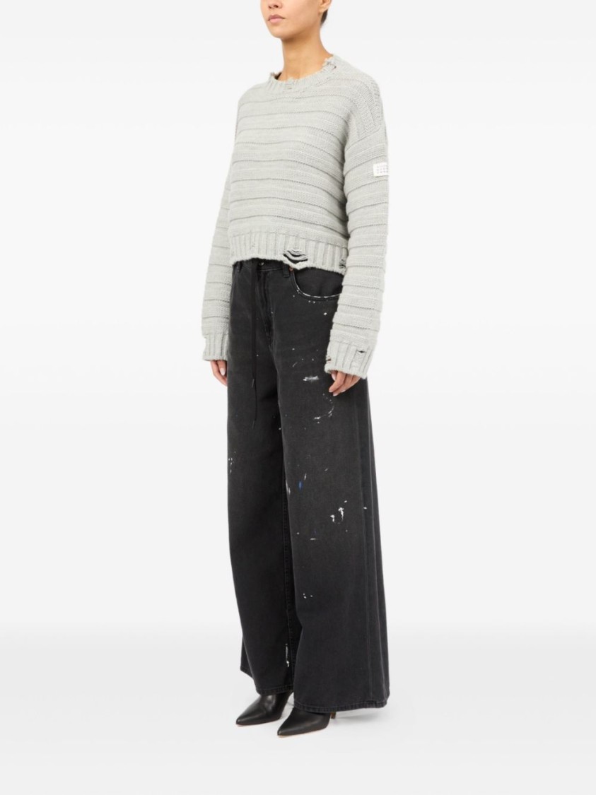 Mm6 Maison Margiela Mm6 By Maison Margiela Cropped Grey Sweater With Ribbed Knit In White