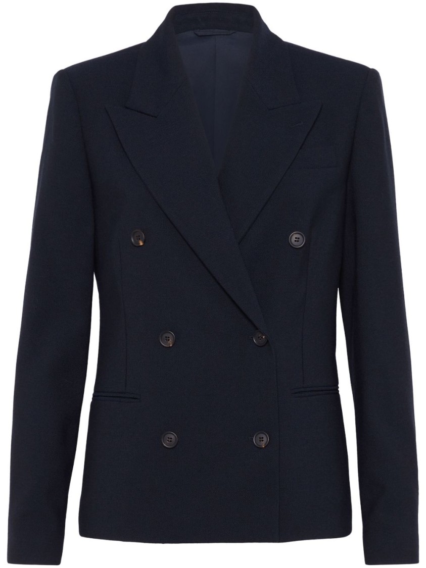 Brunello Cucinelli Double-breasted Tailored Jacket With Structured Silhouette In Blue
