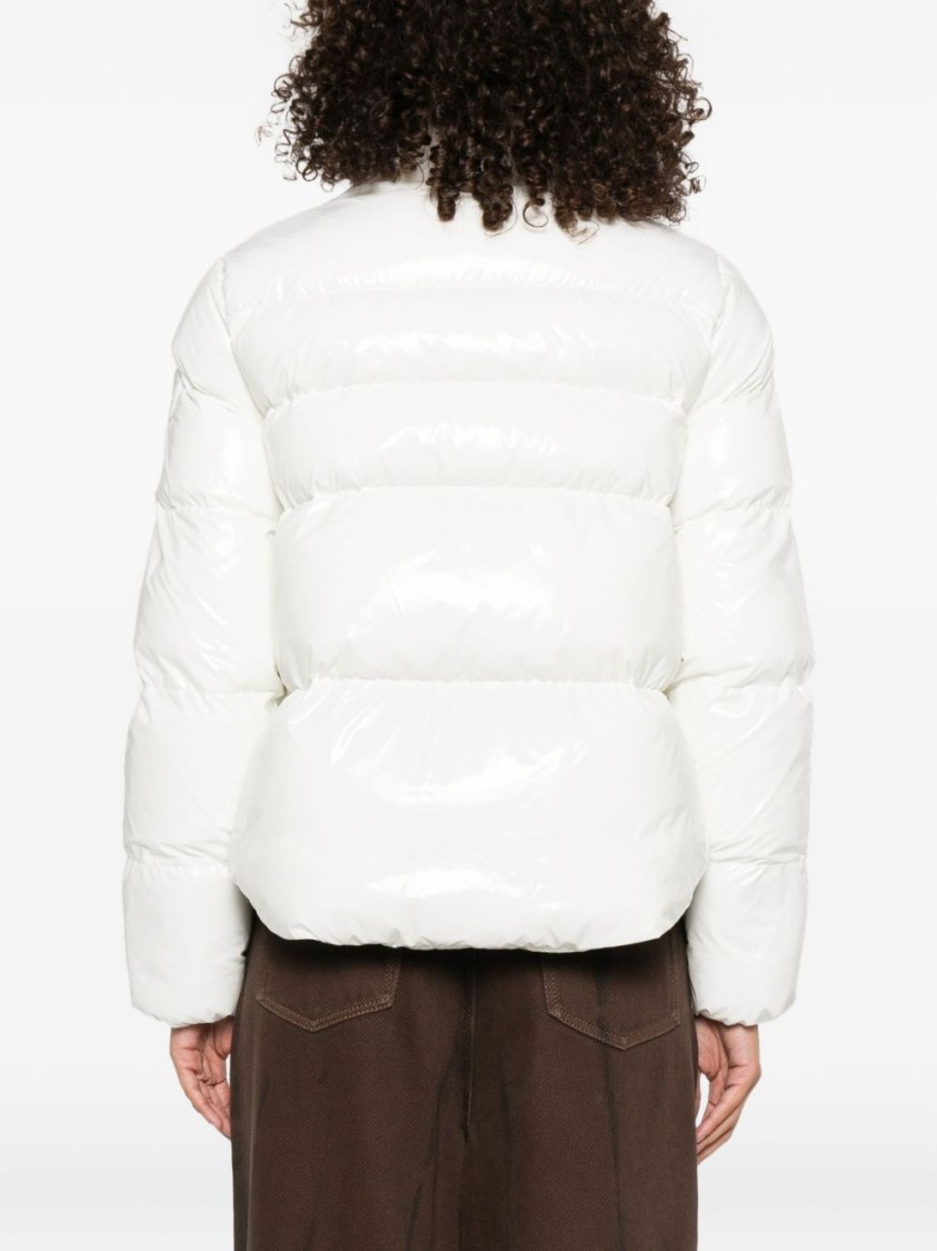 Pinko Puffy White Down Coat With Glossy Finish And High Collar In White