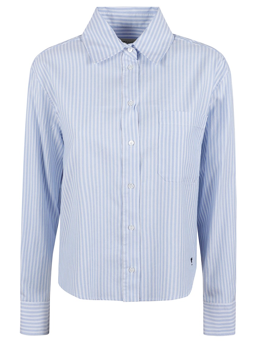 Max Mara Button-up Shirt With Pointed Collar And Subtle Stripes In Blue