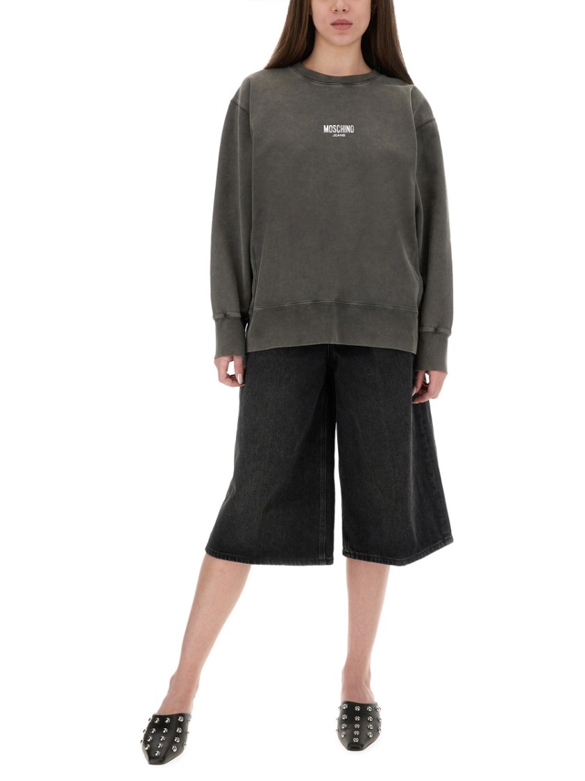 Moschino Relaxed Fit Cotton Sweatshirt With Front Logo In Gray