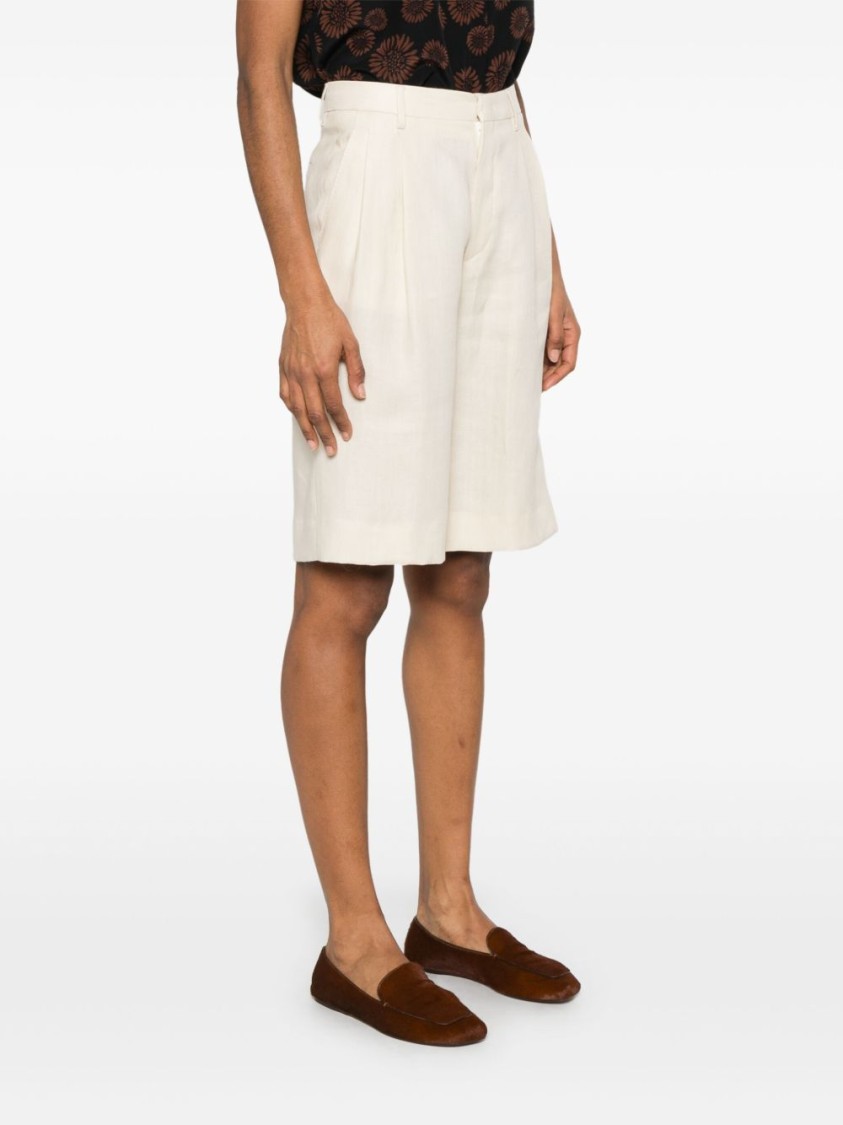 Tagliatore Tailored Beige Linen Shorts With Pleated Front In Neutrals