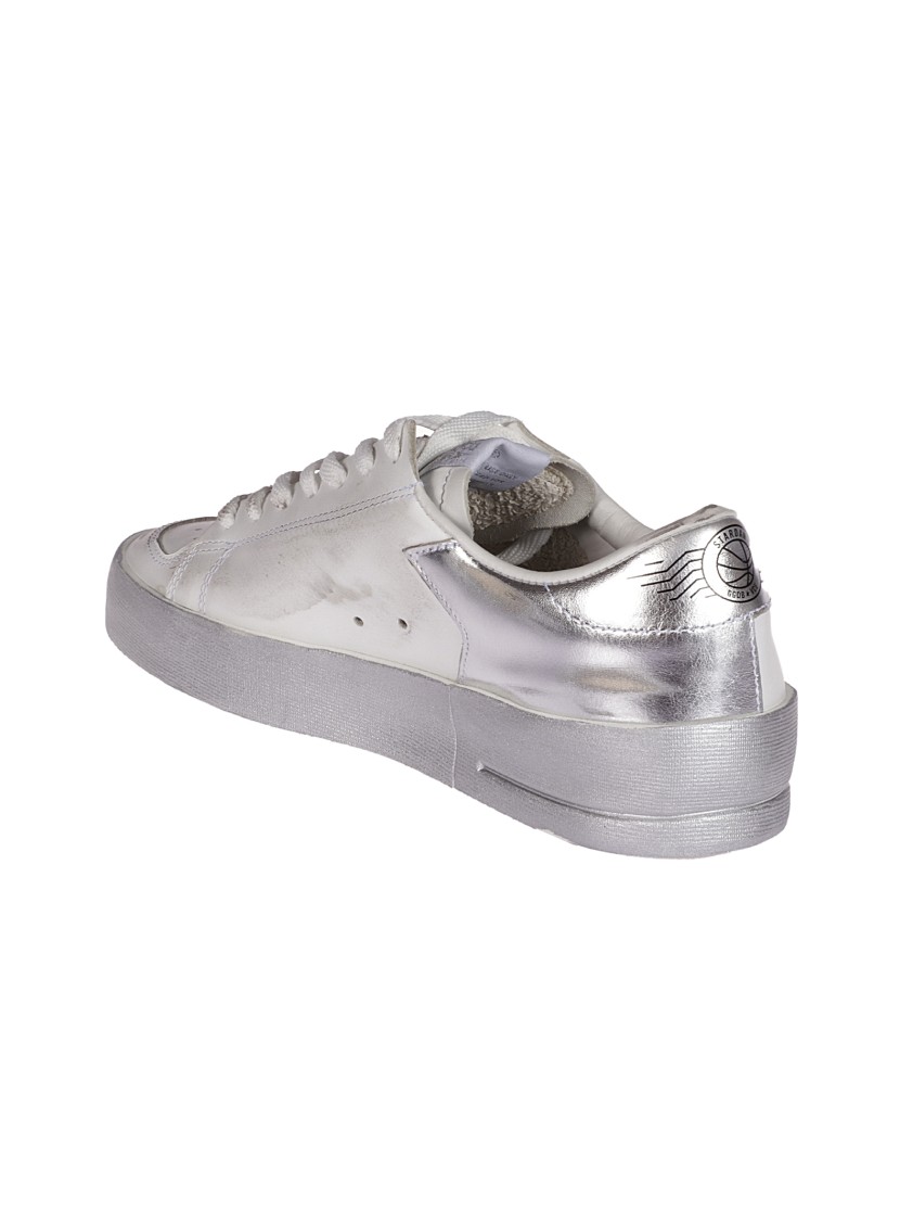 Golden Goose Stardan Sneakers With Silver Metallic Leather Star And Heel Tab In White