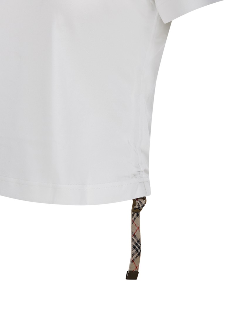 Burberry Cropped White T-shirt With Adjustable Drawstrings In White