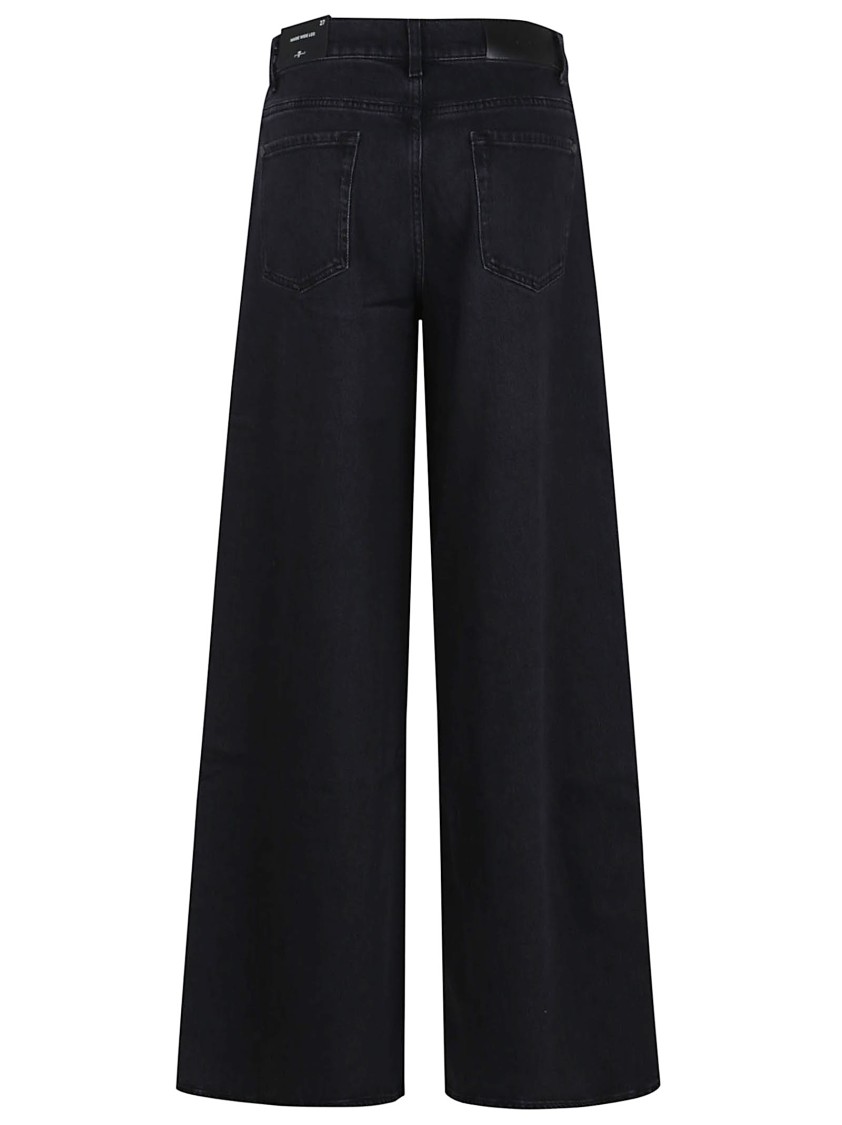 7 For All Mankind High-waisted Wide Leg Trousers With Bold Cuffs In Black