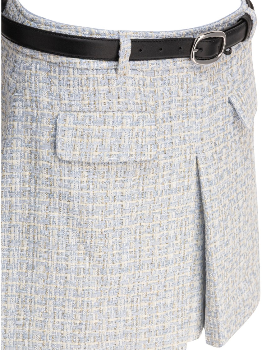 Self-portrait Textured Mini Skirt With Pleat Detail In White