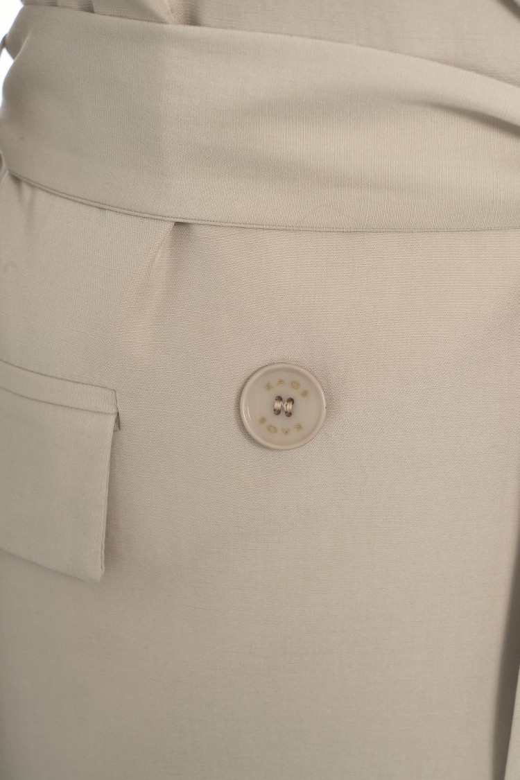 Kaos Double-breasted Blazer With Tailored Waist Belt In Neutrals