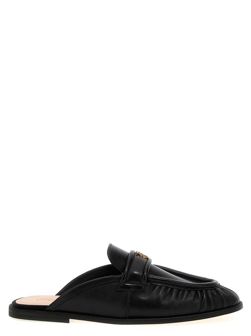 Pinko Naty Nappa Leather Flat Mules In Black