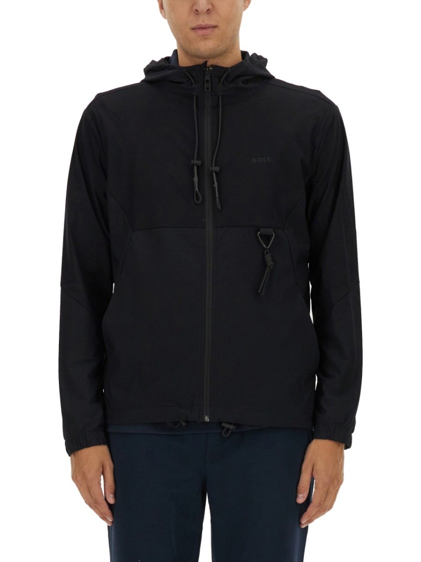 Hugo Boss Regular-fit Zip-up Hoodie With Quick-dry Performance In Black