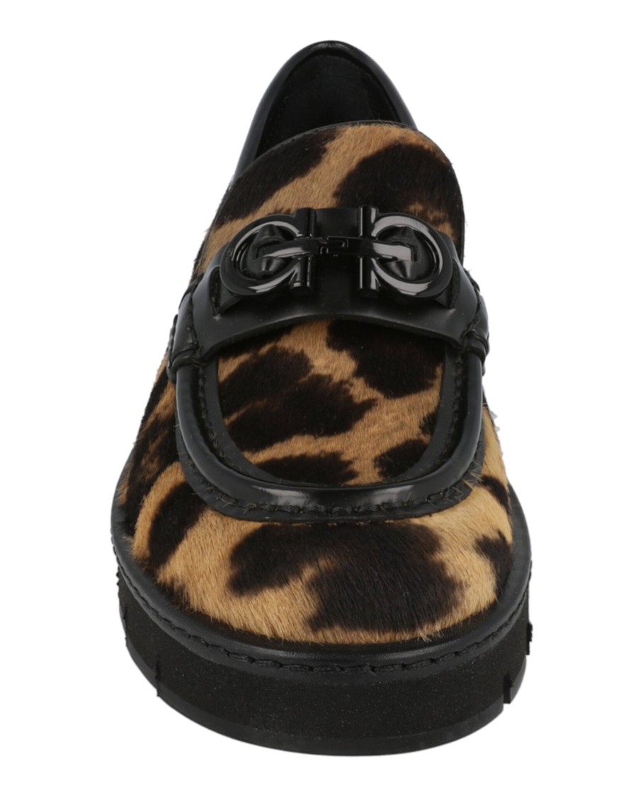 Ferragamo Ofelia Leopard Print Loafers In Black
